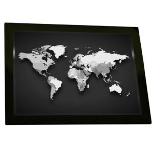 Quadro Decorativo Mapa Mundi Tons De Cinza Países Decoração Poster Quarto Sala