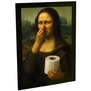 Quadro Decorativo para Banheiro Monalisa Papel Higiênico – Placa Engraçada Humor Decoração Parede Lavabo