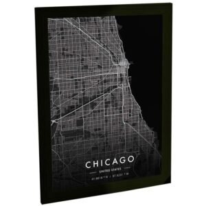 Quadro Decorativo Mapa Chicago Illinois Eua Black Poster