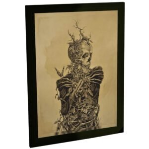 Quadro Decorativo Caveira E Plantas Estilo Gótico Decoração