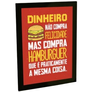 Quadro Decorativo Engraçado Hambúrguer É Felicidade Decoração Bar Hamburgueria