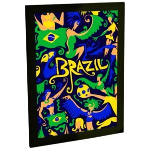 Quadro Decorativo Brasil Arte Colorida Cultura Brasileira com Dança, Música e Futebol Sala Quarto Escritório Decoração Poster