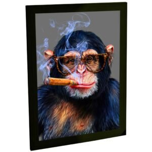 Quadro Decorativo Chimpanzé Óculos Charuto Arte Divertida Animal Estilo Realista Moderno Design Criativo Poster Decorativo
