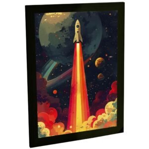 Quadro Decorativo Foguete Ilustração Retro Colorida Decoração Poster Quarto Sala