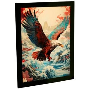 Quadro Decorativo Águia Ilustração Japonesa Grande Onda Decoração Quarto Sala