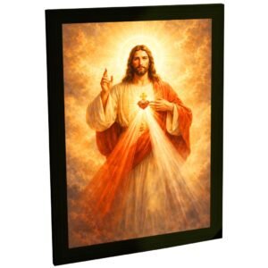Quadro Decorativo Jesus Cristo Sagrado Coração Luz Divino Religião Dourado Vermelho Sala Quarto Escritório Decoração Poster Fé Espiritualidade Cristão