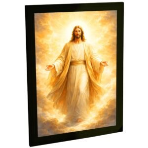 Quadro Decorativo Jesus Cristo Luz Divino Céu Nuvens Dourado Sala Quarto Escritório Decoração Poster Religião Fé Espírito