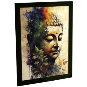Quadro Decorativo Religioso Buda Ilustração Estatua Folhas Decoração Poster Quarto Sala