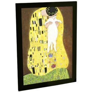 Quadro Decorativo Gato Paródia Pintura O Beijo Gustav Klimt Poster Quarto Sala