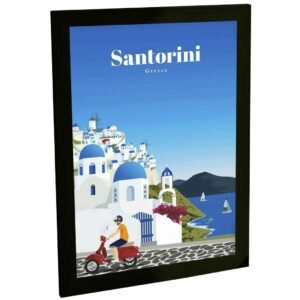 Quadro Decorativo Santorini Grécia Ilustração Scooter