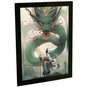 Quadro Decorativo Anime Samurai Contra Dragão Ilustração Japão Quarto Sala Decoração Poster