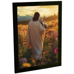 Quadro Decorativo Jesus Cristo Ovelha No Colo Pasto Decoração Poster Quarto Sala