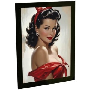 Quadro Decorativo Pin Up Mulher Sexy Laço Vermelho Decoração Poster Quarto Sala