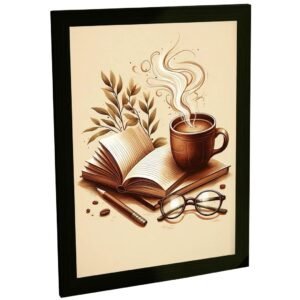 Quadro Decorativo Café E Livros Leitura Ilustração Decoração Poster Quarto Sala