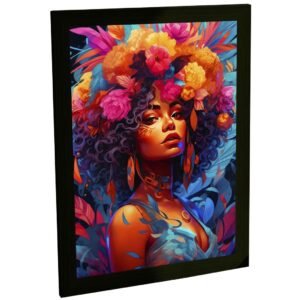 Quadro Decorativo Mulher Negra Cachos E Flores Ilustração Decoração Poster Quarto Sala