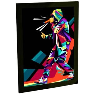 Quadro Decorativo Lenda Rap Cantor Microfone Arte Geométrica Colorida Pop Art Música Decoração Sala