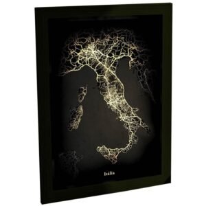 Quadro Decorativo Mapa Itália Preto E Dourado Luxo Poster Poster