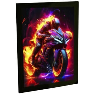 Quadro Decorativo Moto Esportiva Fogo Neon Decoração Poster Quarto Sala
