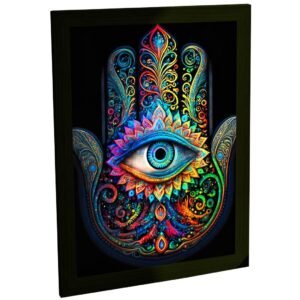 Quadro Decorativo Mão de Fátima Olho Grego Colorido Hamsá Proteção Espiritual Sala Quarto Escritório Decoração Poster