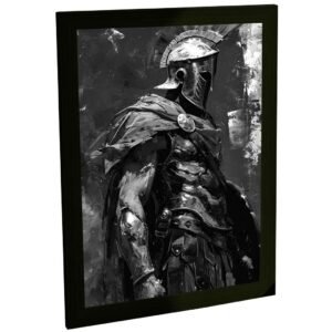 Quadro Decorativo Soldado Romano Preto Branco Masculinidade Decoração Poster Quarto Sala