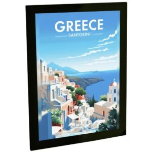 Quadro Decorativo Santorini Grécia Ilustração Vista Decoração Poster Quarto Sala