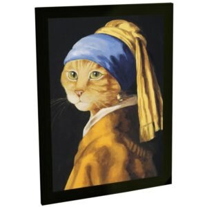 Quadro Decorativo Gato Pintura A Garota Com Brinco De Perola