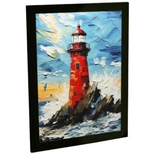 Quadro Decorativo Farol Alto Mar Ilustração Pintura Marinha Decoração Poster Quarto Sala