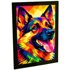 Quadro Decorativo Arte Colorida Pastor Alemão Abstrato Geométrico Estilo Pop Art Premium
