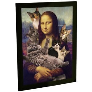 Quadro Decorativo Engraçado Monalisa Com Vários Gatos Decoração Poster Quarto Sala