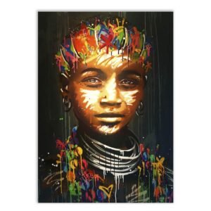 Quadro Decorativo Grafite Criança Africana Arte De Rua Tribo Decoração Quarto Sala