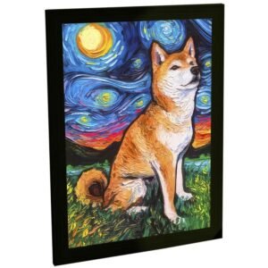 Quadro Decorativo Cachorro Shiba Inu Noite Estrelada Van Gogh