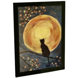 Quadro Decorativo Gato Na Lua Cheia Pintura Estilo Van Gogh