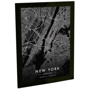 Quadro Decorativo Mapa Nova York Estados Unidos Black