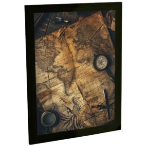 Quadro Decorativo Mapa Viagem Bussola Ilustração Retro Vintage Decoração Poster Quarto Sala