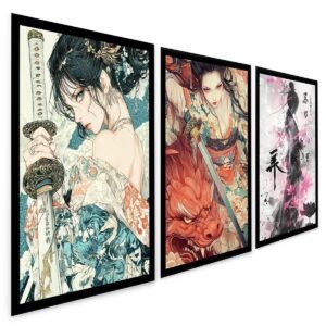 Quadros Decorativos Gueixas Samurais Katana Dragão Estilo Japonês Sala Quarto Escritório Decoração Poster Oriental Mangá Japonismo