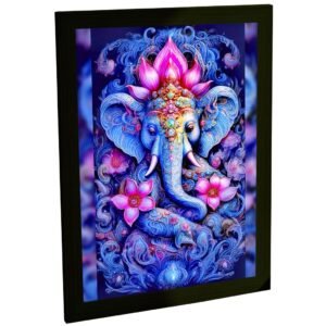 Quadro Decorativo Elefante Indiano Flores Rosa Azul Sala Quarto Escritório Decoração Poster