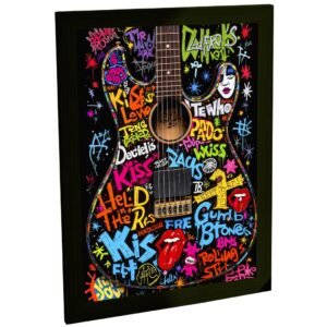 Quadro Decorativo Guitarra Pop Art Grafite Colorido Rock Sala Quarto Escritório Decoração Poster