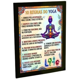 Quadro Decorativo 10 Regras do Yoga Silhueta Meditação Chakras Coloridos Estilo Mandala Sala Quarto Decoração Poster Mindfulness Zen Bem Estar