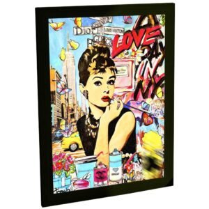Quadro Decorativo Audrey Hepburn Street Art Pop Arte Urbana Colagem Grafite Banksy Sala Quarto Escritório Decoração Poster