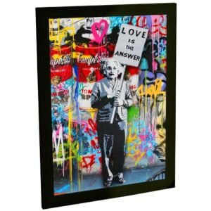 Quadro Decorativo Albert Einstein Arte Urbana Criativa Love Is The Answer Grafite Sala Quarto Escritório Decoração Poster