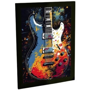 Quadro Decorativo Guitarra Azul Ilustração Splash Vetor Musica Rock Decoração Poster Quarto Sala