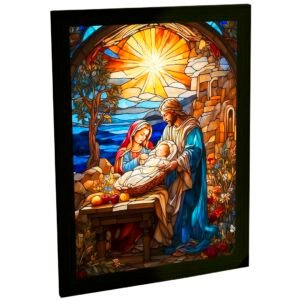 Quadro Decorativo Religioso Nascimento Jesus Cristo Estilo Vitral Colorido Sala Quarto Escritório Poster Decoração Arte Sacra