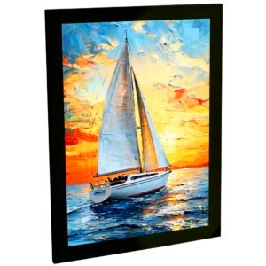 Quadro Decorativo Barco Vela Aquarela Mar Pôr Do Sol Sala Quarto Escritório Poster Decoração Paisagem Náutica