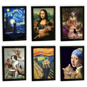 Quadros Decorativos Gatos em Obras de Arte Decoração Quarto Sala Engraçada Placa Poster