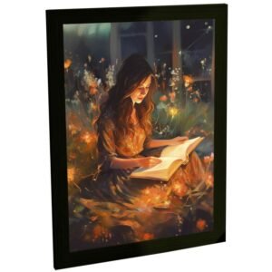 Quadro Decorativo Decoração Garota Lendo Leitura Livros Luzes Poster