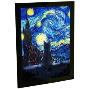 Quadro Decorativo Gato Noite Estrelada Van Gogh Arte