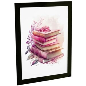 Quadro Decorativo Pilha De Livros Rosa Leitura Decoração Poster