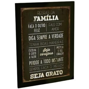 Quadro Decorativo Regras Da Família Poster Quarto Sala